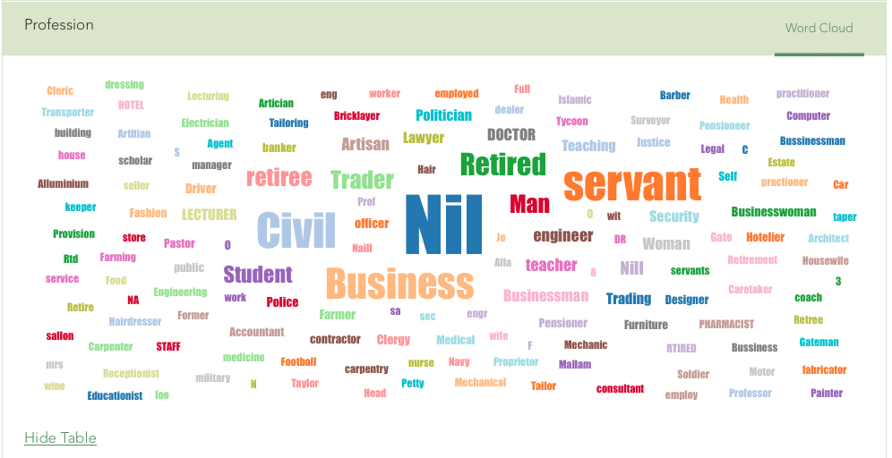 Word cloud visualization of a text field