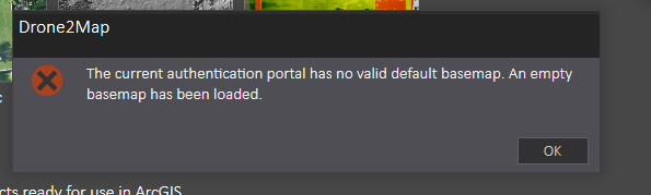 the current authertication portal has no valid default  basemap.an empty basemap has been loaded