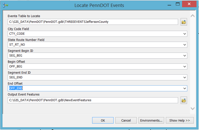 Locate PennDOT Events Geoprocessing tool