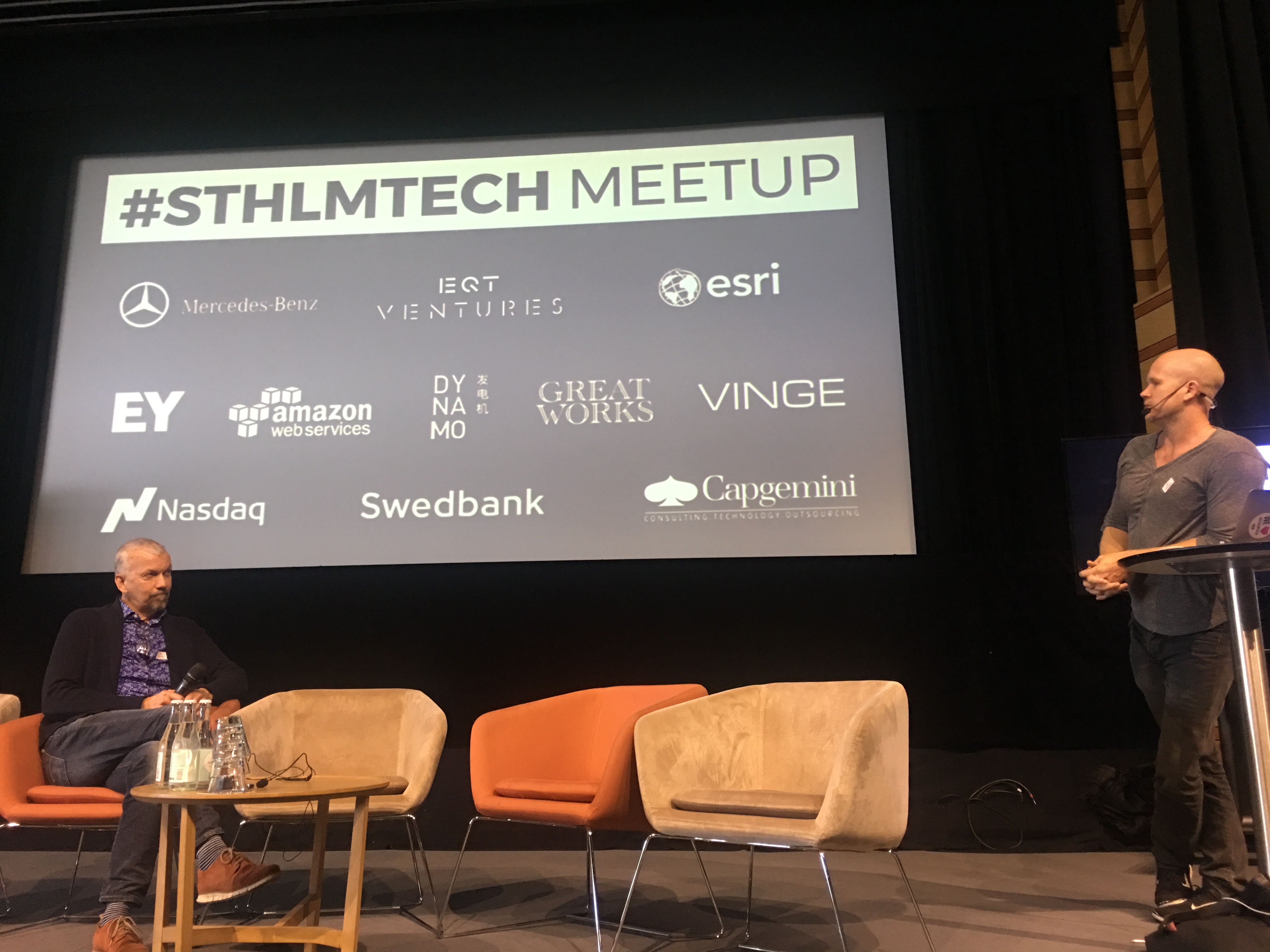 Lars Backhans, CEO, Esri Sverige on stage at #STHLMTECH Meetup