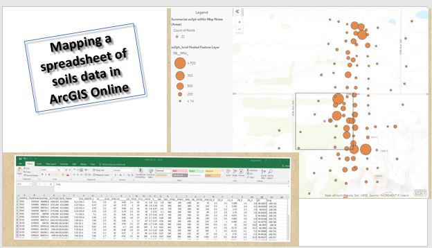 Mapping a spreadsheet of field collected data on soils in North Dakota in ArcGIS Online.