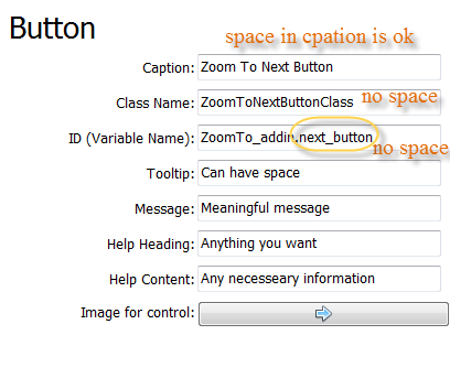 Setting properties for Button, Tool and ComboBox