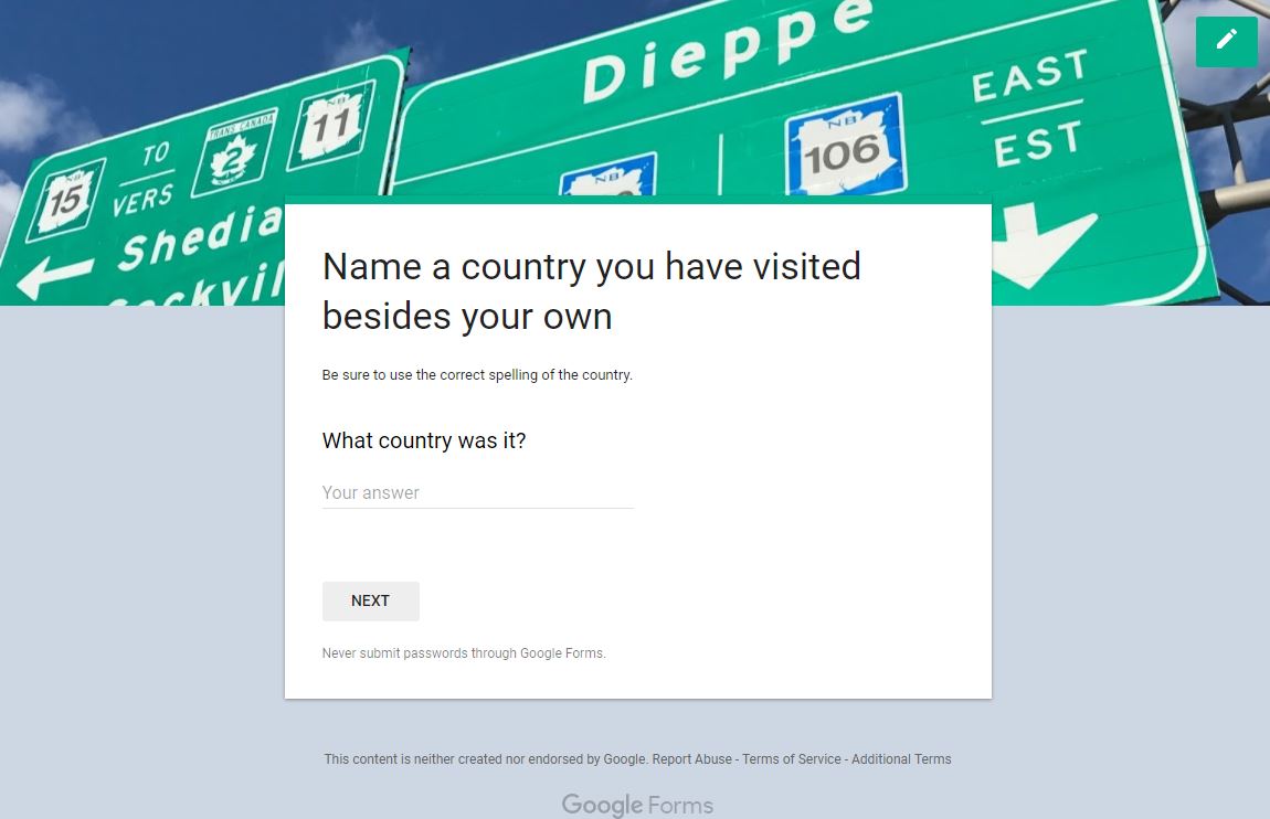 Google Form - Country