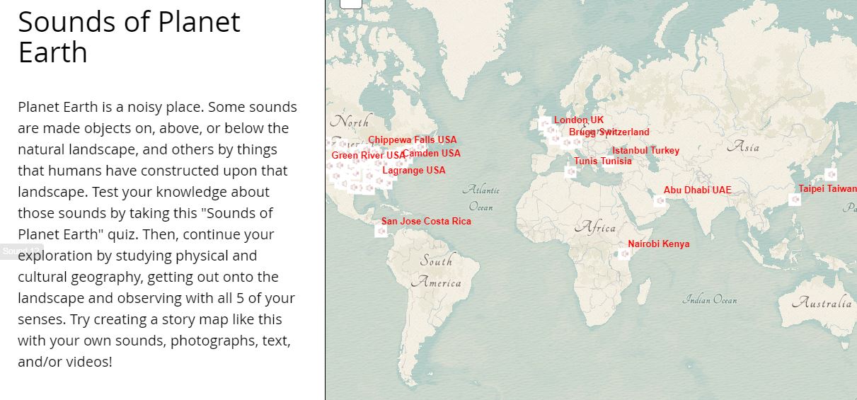 Introductory view of the Sounds of Planet Earth story map