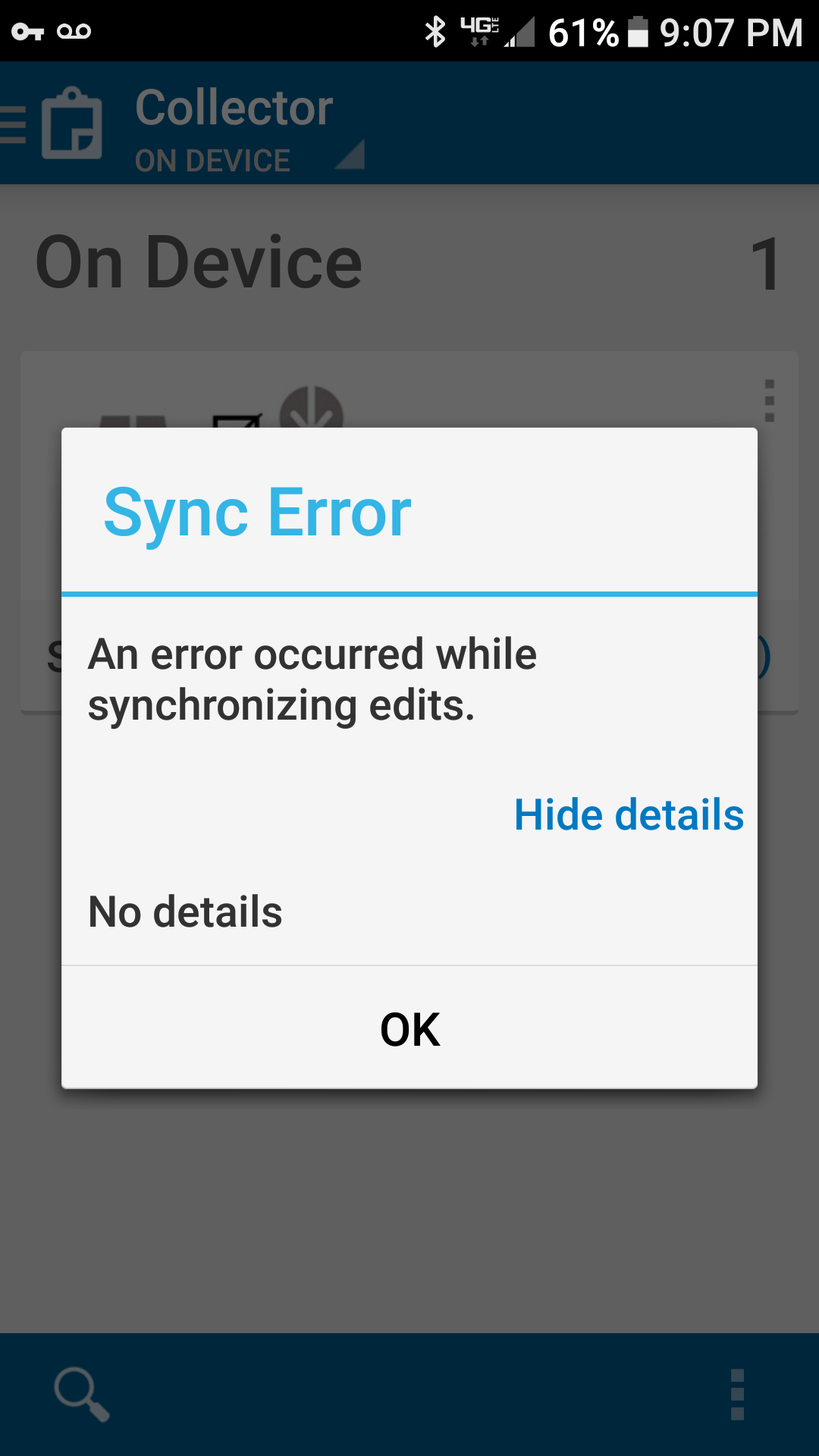 Sync Error - An error occurred while synchronizing edits.  See details - There are no details