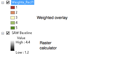 weighted overlay vs raster calc output