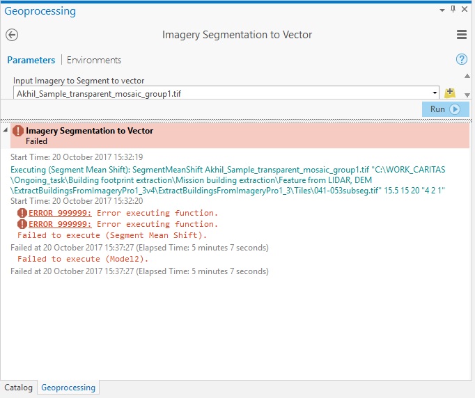 This is the error which I am facing while using the tool "Segmentation to vector"