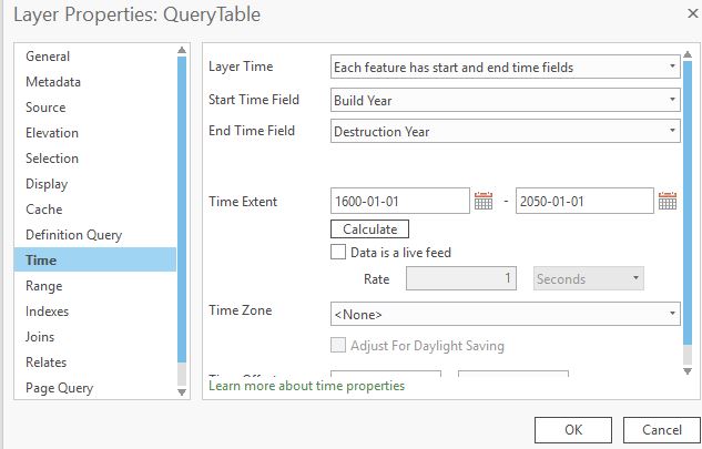3. I set the time fields to "QueryTable".