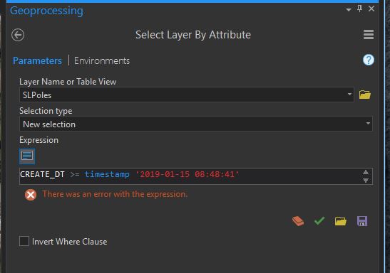 Select layer by attribute gp - Timestamp SQL