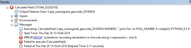 Python field calculation Unicode syntax error