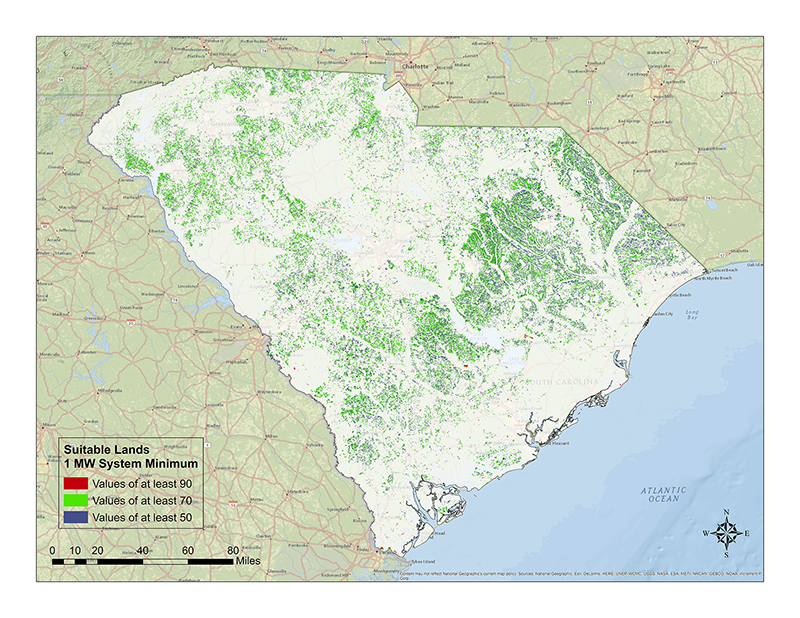 South Carolina solar energy site selection map