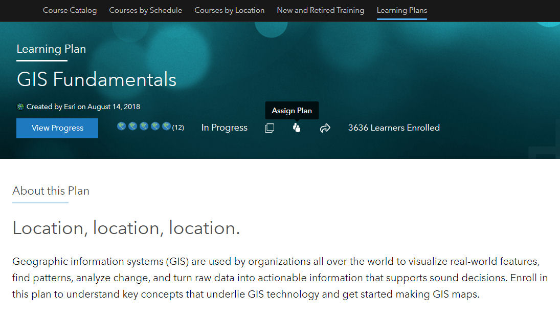 The GIS Fundamentals Esri learning plan page