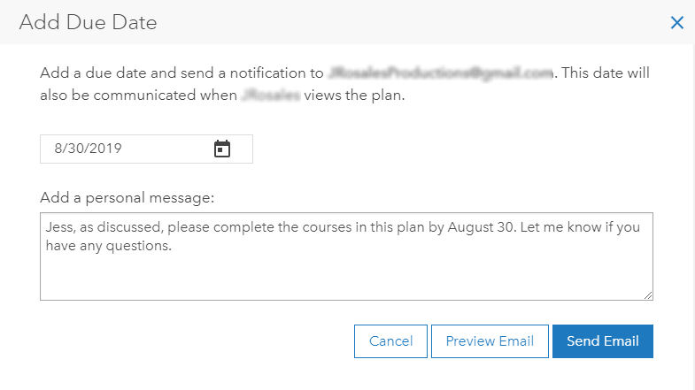 Custom learning plan invitation email