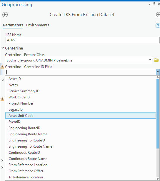 Create LRS From Existing Dataset Tool Dialog