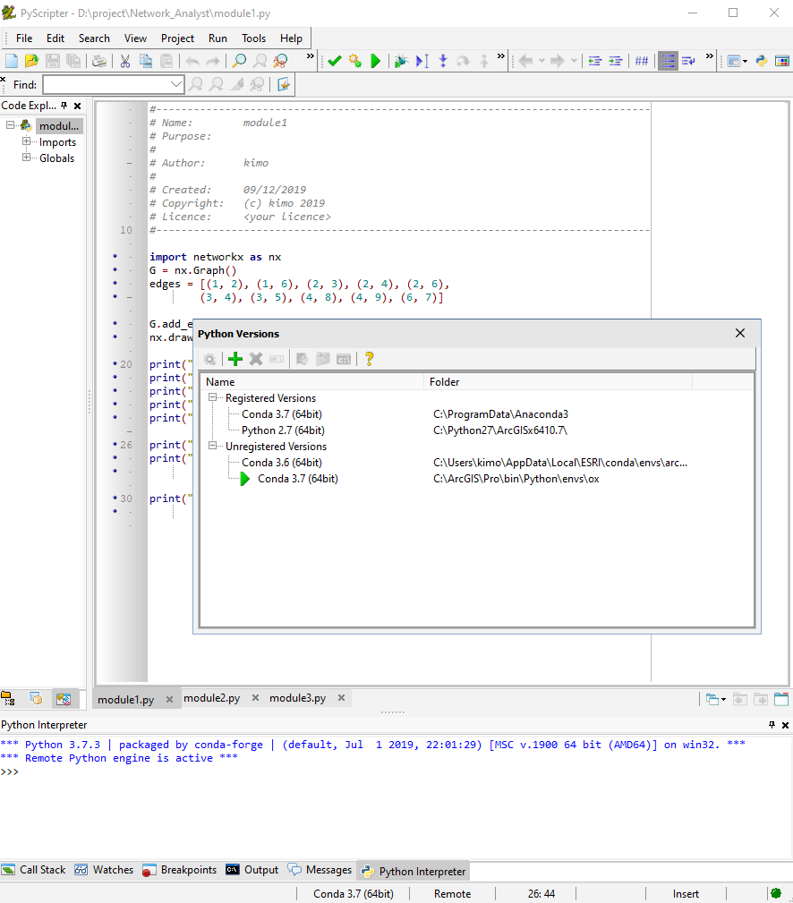 Pyscripter 3.6 64 bit supports 2.7 and 3.x and venv