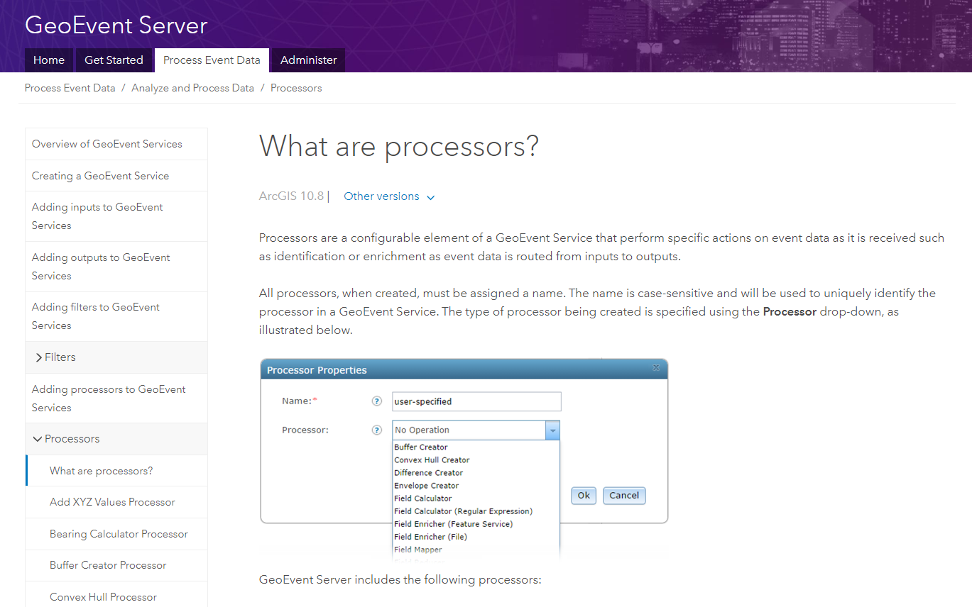 Processors at ArcGIS GeoEvent Server 10.8