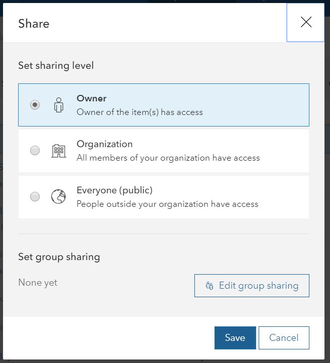 The updated sharing dialog