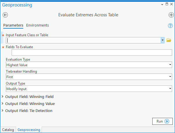 A Screenshot of the "Evaluate Extremes Across Table" Tool