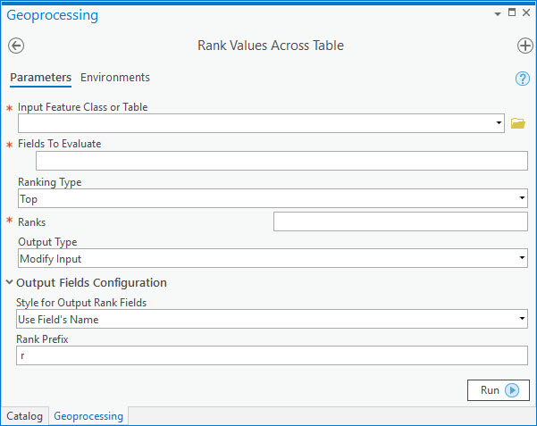 A Screenshot of the "Rank Values Across Table" tool