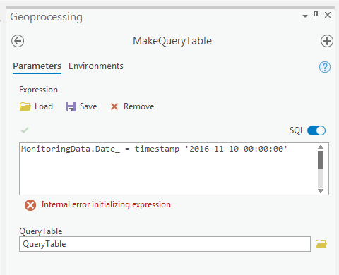 SQL query error initializing expression