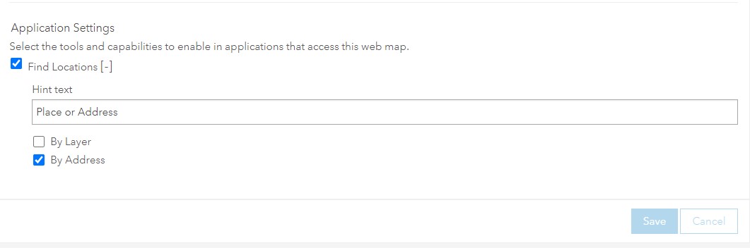 Application Settings inside new Webmap I just created. Collector box is missing.