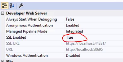 enabled ssl in developer web server of Visual Studio