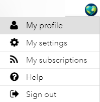 A screenshot showing the "My Profile" option available in The Esri Community. Clicking on this will take you to your profile page, where a "My Ideas" section will let you know more about the idea you have submitted or participated in.